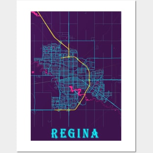 Regina Neon City Map, Regina Minimalist City Map Art Print Posters and Art